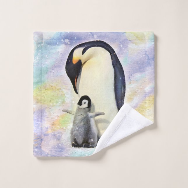Emperor Penguin with Baby Watercolor Wash Cloth (Wash Cloth)