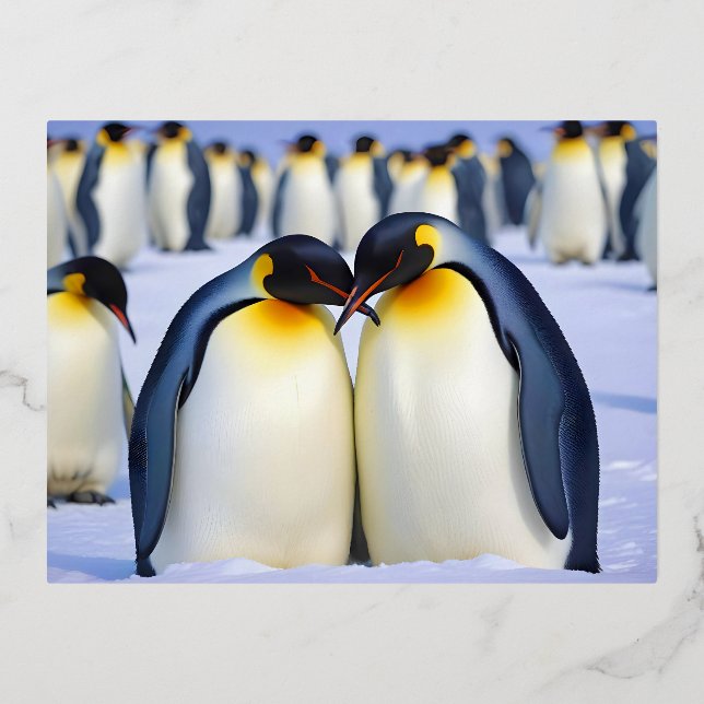Emperor Penguins Animal Nature Wildlife Affection  Foil Holiday Postcard (Front)