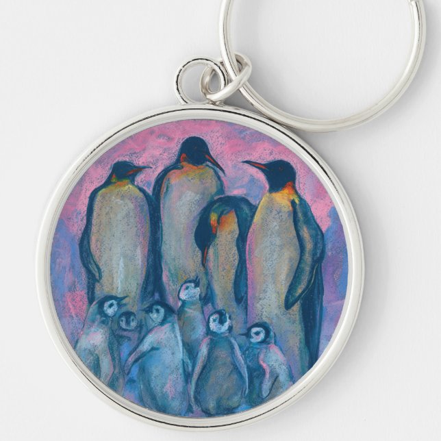 Emperor Penguins, Antarctic Birds Parents and Kids Keychain (Front)