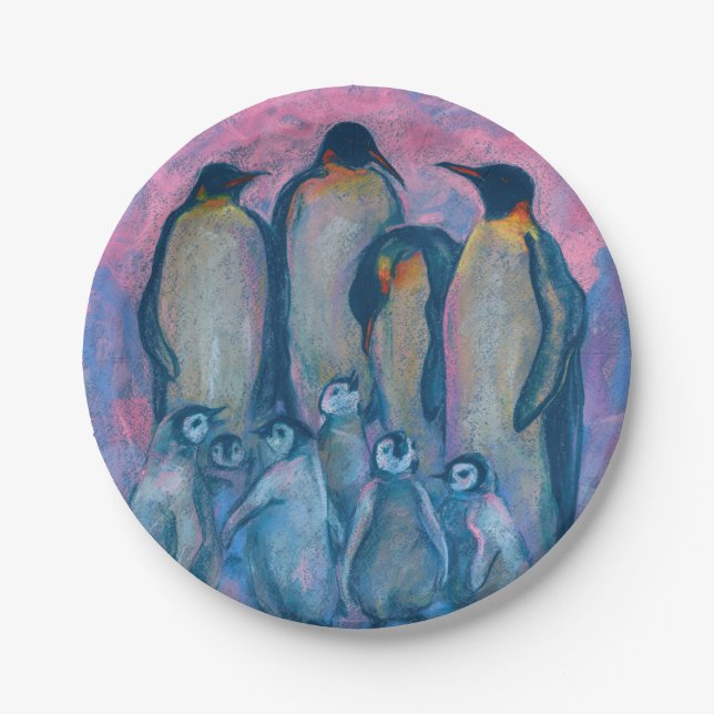 Emperor Penguins, Antarctic Birds Parents and Kids Paper Plate (Front)