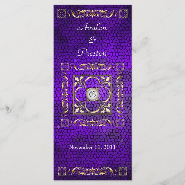 Emperor Purple Stained Glass Wedding Program (Front)