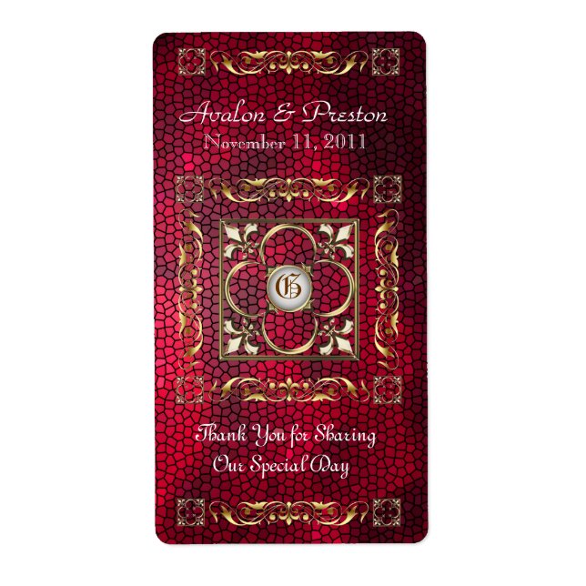 Emperor Red Stained Glass Wine Wedding Label (Front)