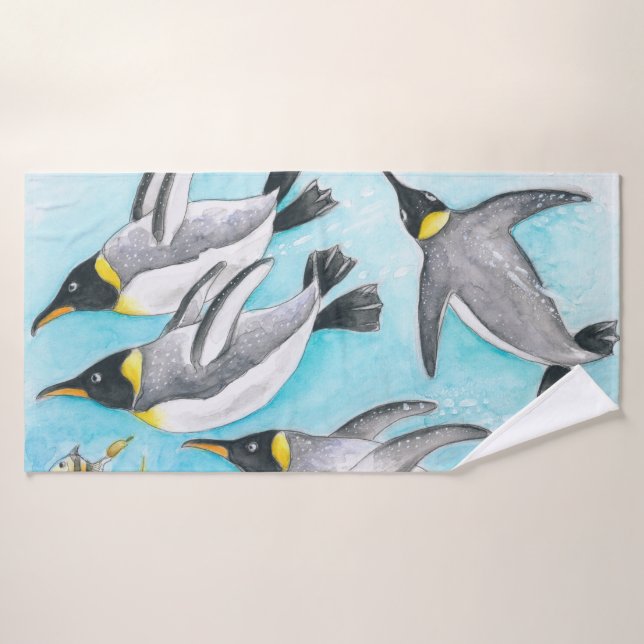 Emperor's Penguins Swimming Watercolor Bath Towel Set (Bath Towel)