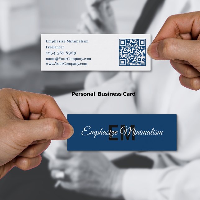 Emphasize Minimalism Simple Initials Blue Mini Business Card (Emphasize Minimalism Simple Initials Blue Mini Business Card)