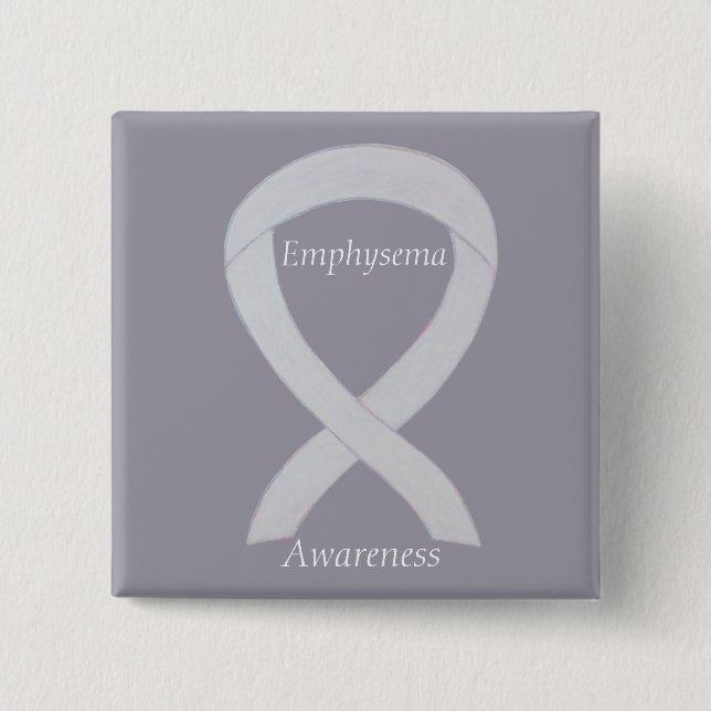 Emphysema Awareness Pearl Ribbon Custom Pin (Front)