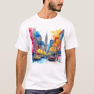 Empire State Building and Colourful New York City  T-Shirt
