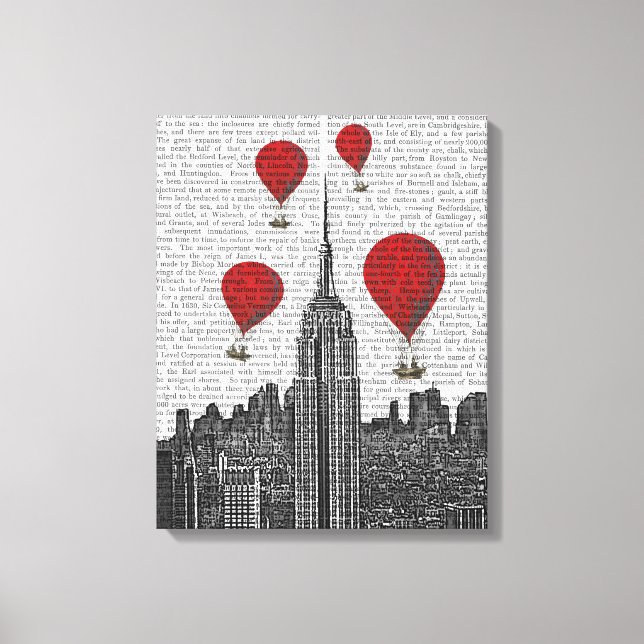 Empire State Building and Red Hot Air Balloons Canvas Print (Front)