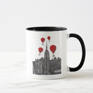 Empire State Building and Red Hot Air Balloons Mug