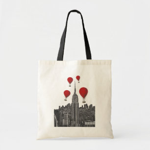 Empire State Building and Red Hot Air Balloons Tote Bag