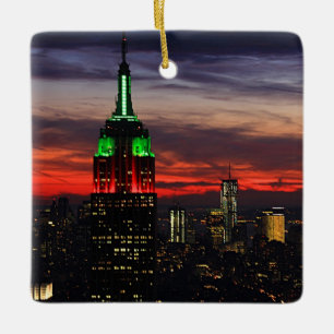 Empire State Building - Christmas Colours Sunset Ceramic Ornament