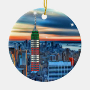 Empire State Building in Holiday Lights Ceramic Ornament
