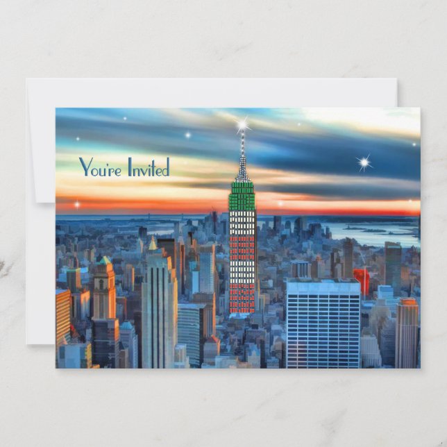 Empire State Building in Holiday Lights Invited Invitation (Front)