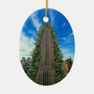 Empire State Building Morphed to Xmas Tree Ceramic Ornament