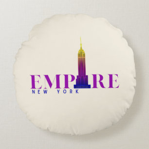 Empire State Building-New York-Vibrant Purple- Round Pillow