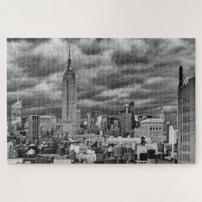 Empire State Building, Stormy NYC skyline, B&W Jigsaw Puzzle (Horizontal)