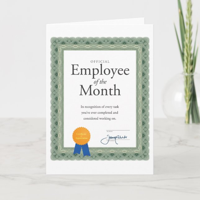 Employé du mois Certificat sur carte (Devant)