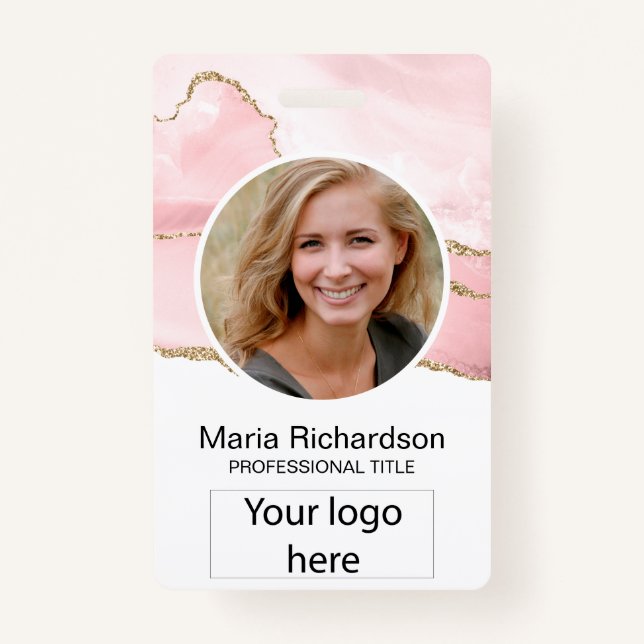 Employé Personnalisé, Photo, Logo Nom Badge Blush  (Devant)