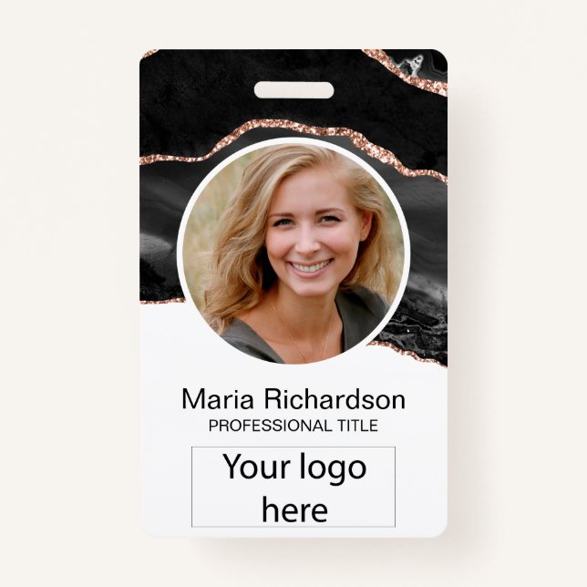 Employé Personnalisé, Photo, Logo, Nom Badge Noir (Devant)