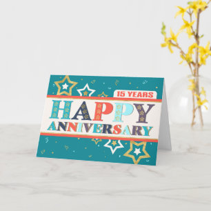 Employee 15th Anniversary Bold Colours and Stars Card