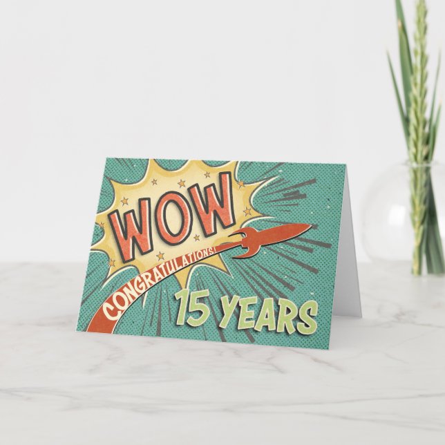 Employee 15th Anniversary Vintage Comic Book Style Card (Front)