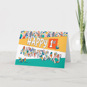 Employee 1st Anniversary Bright Colours Pattern Card