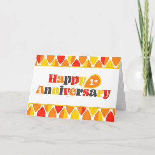 Employee 1st Anniversary Bright Colours Retro Card