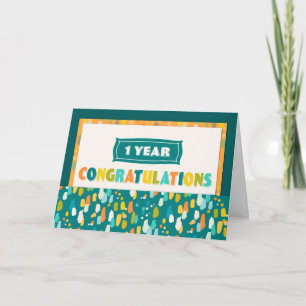 Employee 1st Anniversary Colourful Congratulations Card