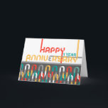 Employee 1st Anniversary Featured Font Card<br><div class="desc">This is an Employee 1st Anniversary Card featuring an interestingly stylised font, which is not only used for the 'HAPPY ANNIVERSARY' text but also from which the pattern in the lower section of the card was created. The design has a relatively limited colour palette which helps the font stand out...</div>