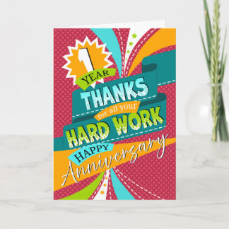 Employee 1st Anniversary Fun and Colorful Holiday Card