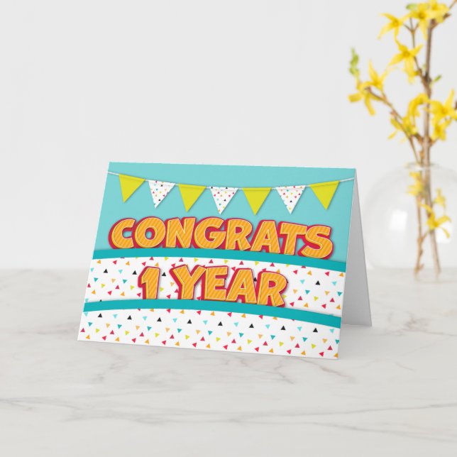 Employee 1st Anniversary Fun Bright and Bunting Card (Yellow Flower)