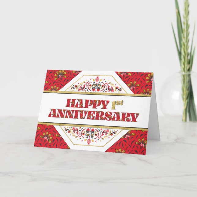 Employee 1st Anniversary Pattern Decorative Card (Front)