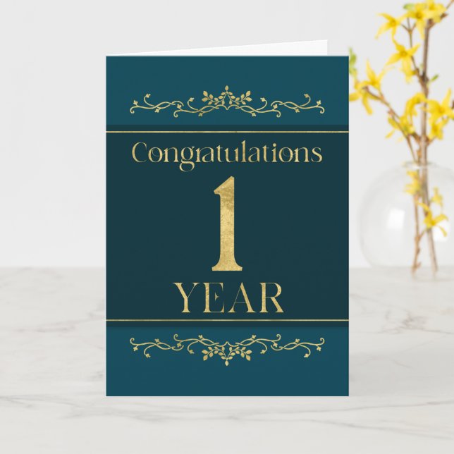 Employee 1st Anniversary Stylish Formal Elegant Card (Yellow Flower)