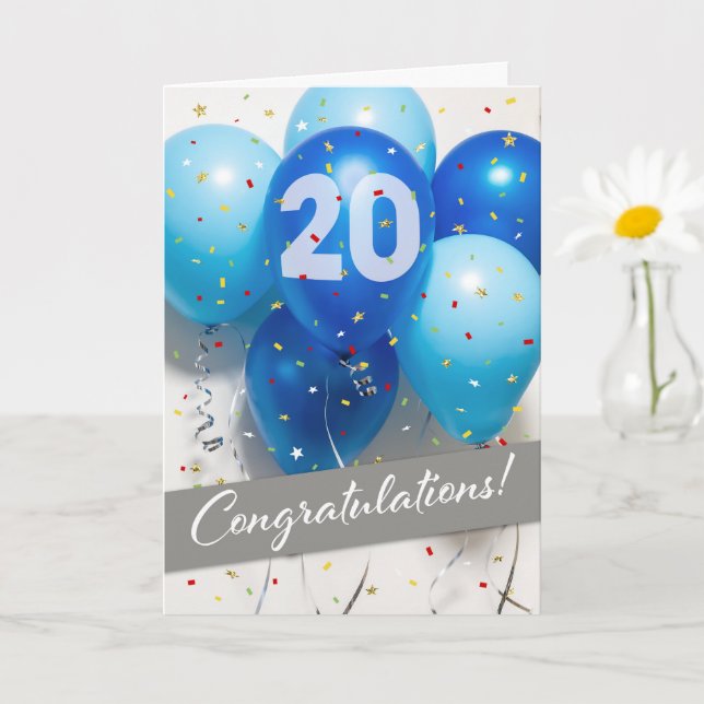 Employee 20th Anniversary Blue Balloons Card (Small Plant)