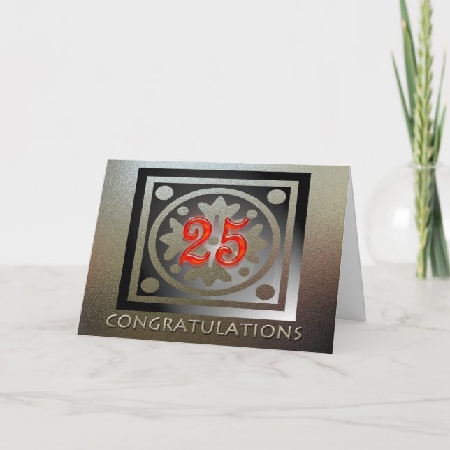 Employee 25th Anniversary Elegant Golden Red Card (Front)