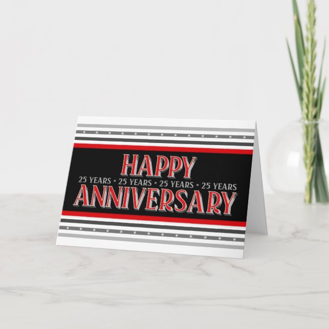 Employee 25th Anniversary Layered Font Red Grey Card (Front)