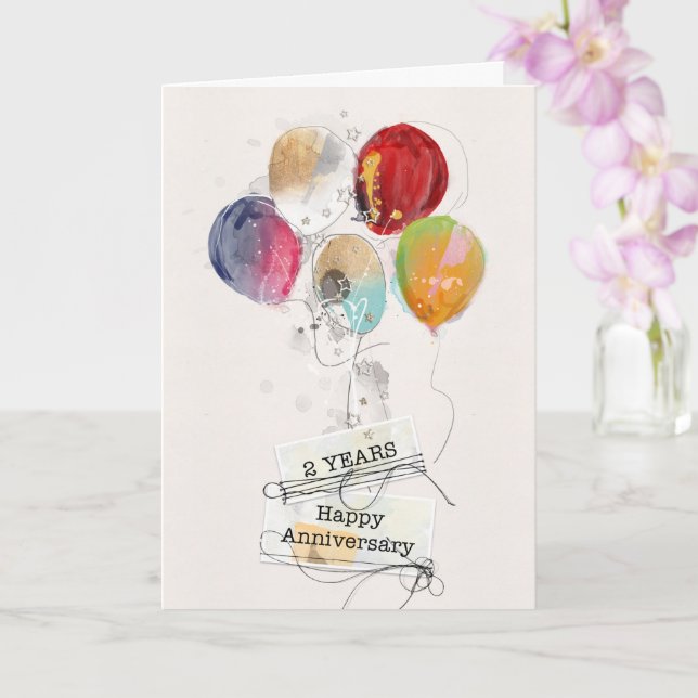 Employee 2nd Anniversary Balloons Card (Orchid)