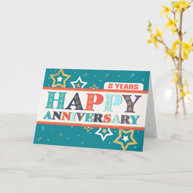 Employee 2nd Anniversary Bold Colours and Stars Card (Yellow Flower)