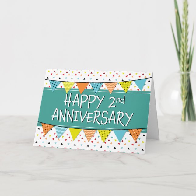 Employee 2nd Anniversary Colourful Triangles Card (Front)