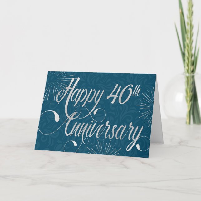 Employee 40th Anniversary - Swirly Text - Blue Card (Front)