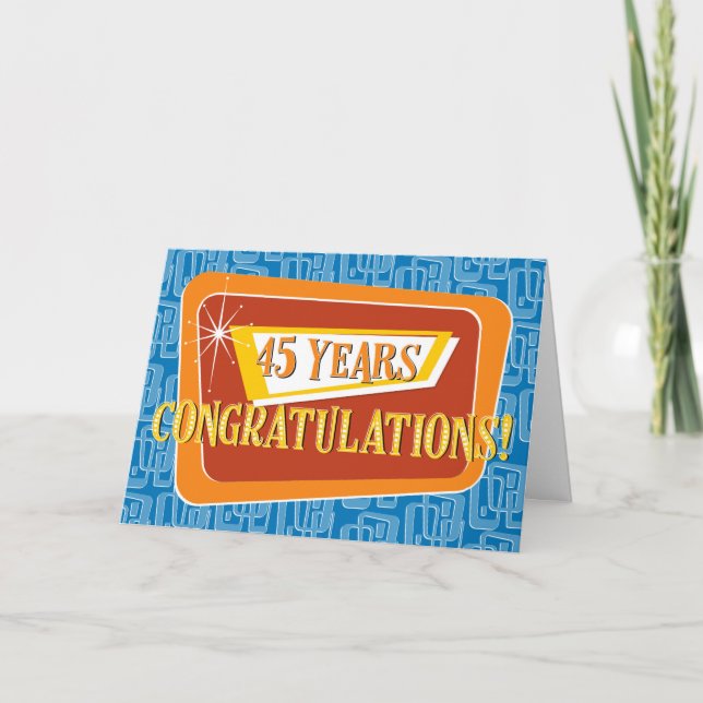 Employee 45th Anniversary Retro Blue Red Orange Card (Front)