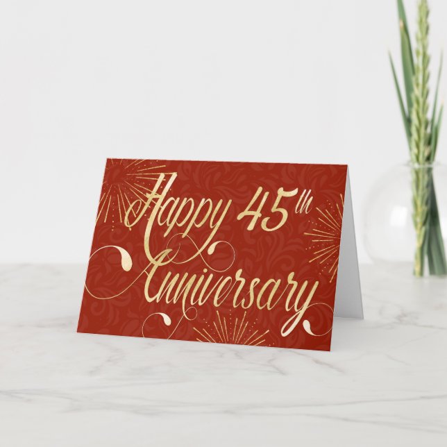 Employee 45th Anniversary - Swirly Text - Red Card (Front)
