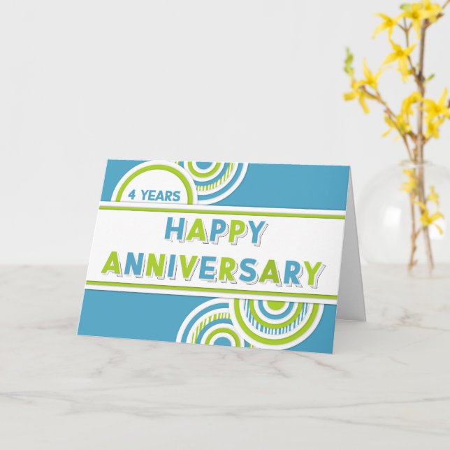 Employee 4th Anniversary Colourful Circles Card (Yellow Flower)