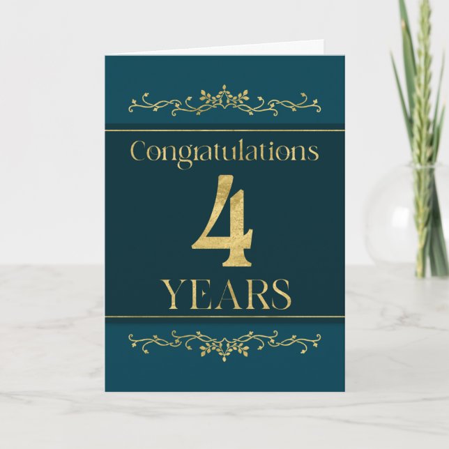 Employee 4th Anniversary Stylish Formal Elegant Card (Front)