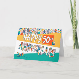 Employee 50th Anniversary Bright Colours Pattern Card
