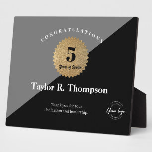 Employee 5 years of service Gold Seal custom logo Plaque