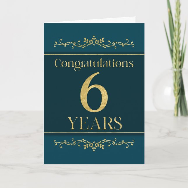 Employee 6th Anniversary Stylish Formal Elegant Card (Front)