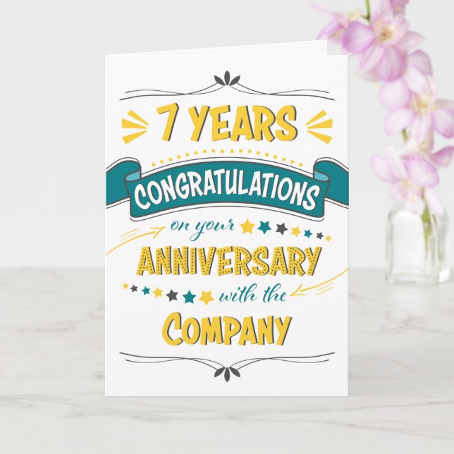 Employee 7th Anniversary Congratulations Word Art Card (Orchid)