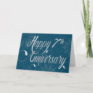 Employee 7th Anniversary - Swirly Text - Blue Card