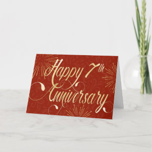 Employee 7th Anniversary - Swirly Text - Red Card