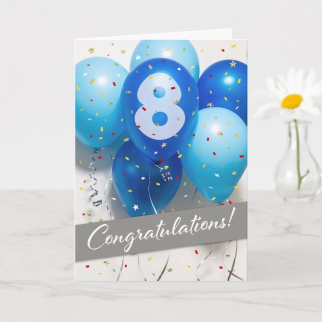 Employee 8th Anniversary Blue Balloons Card (Small Plant)